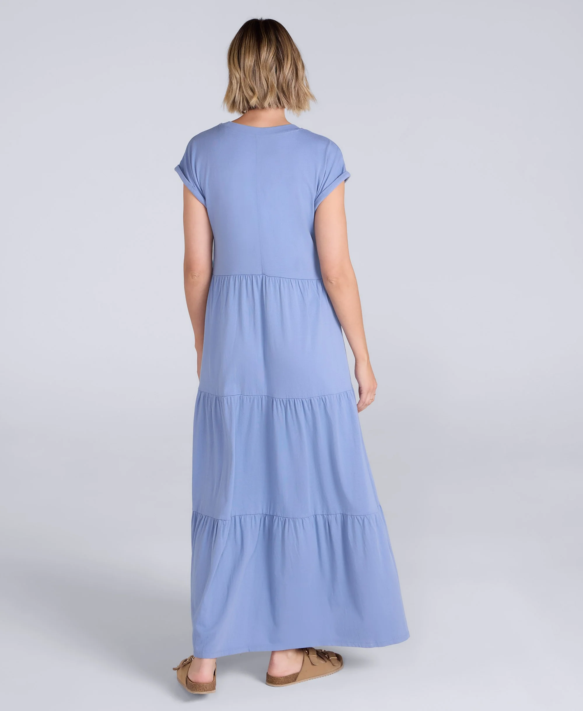 Jersey Womens Maxi Tiered Dress - Corn Blue - Image 4