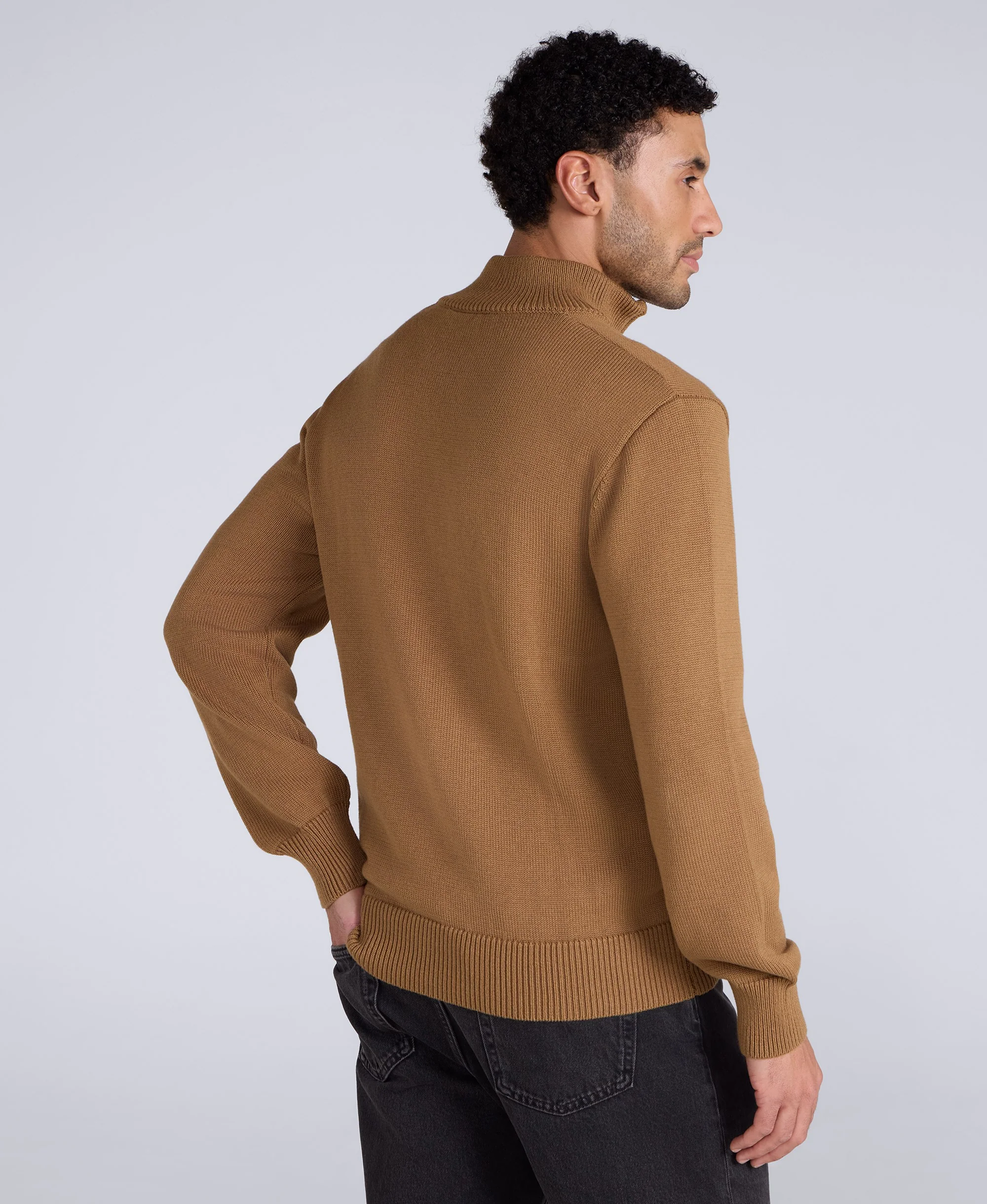 Mens Ribbed Quarter Zip Jumper - Mustard - Image 3