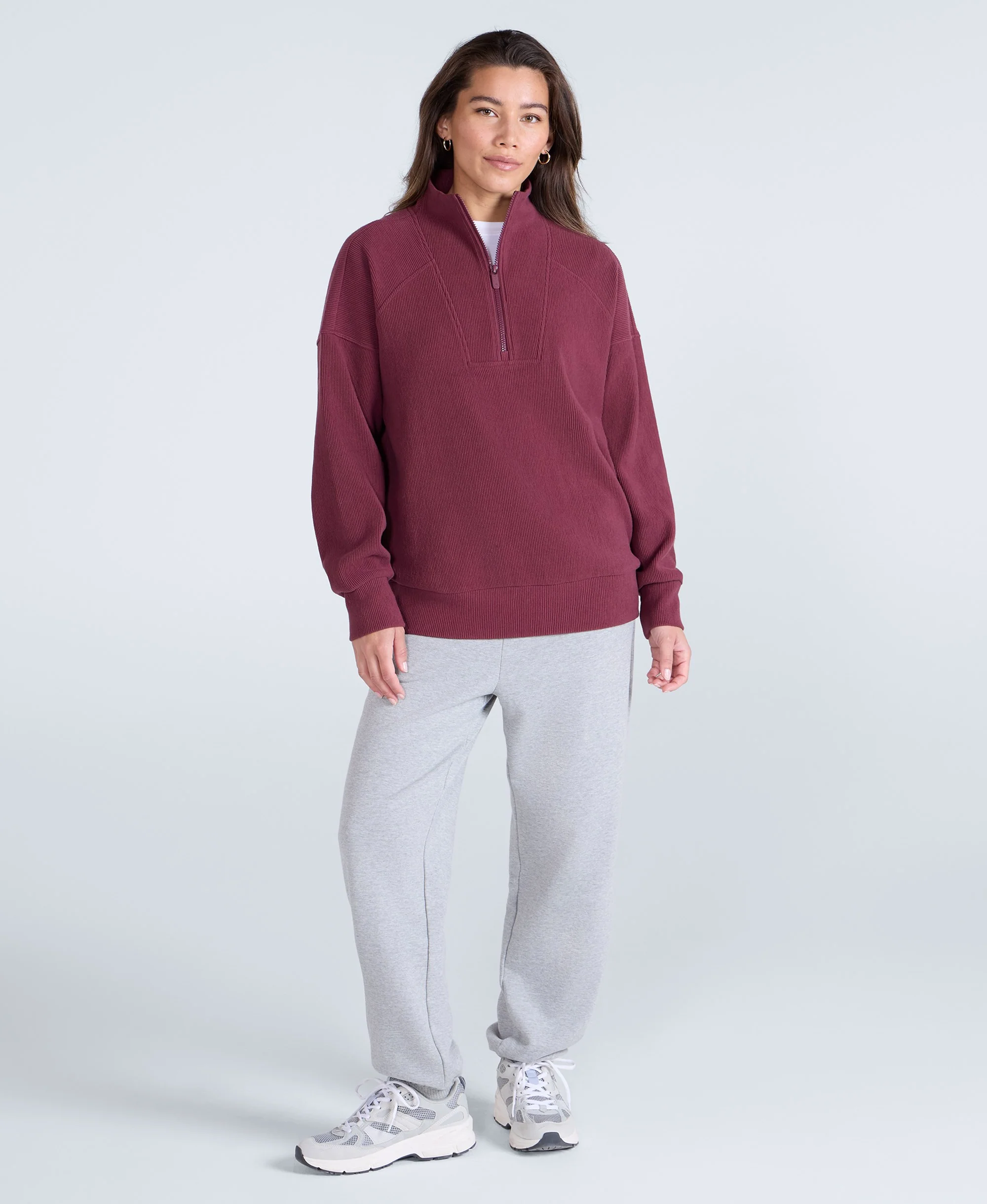 Ottoman Womens Half Zip Sweatshirt - Burgundy - Image 3